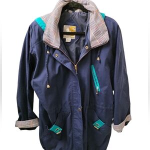 Vintage 90s Current Seen Nautical Windbreaker Jacket Plaid Lined Navy Blue M